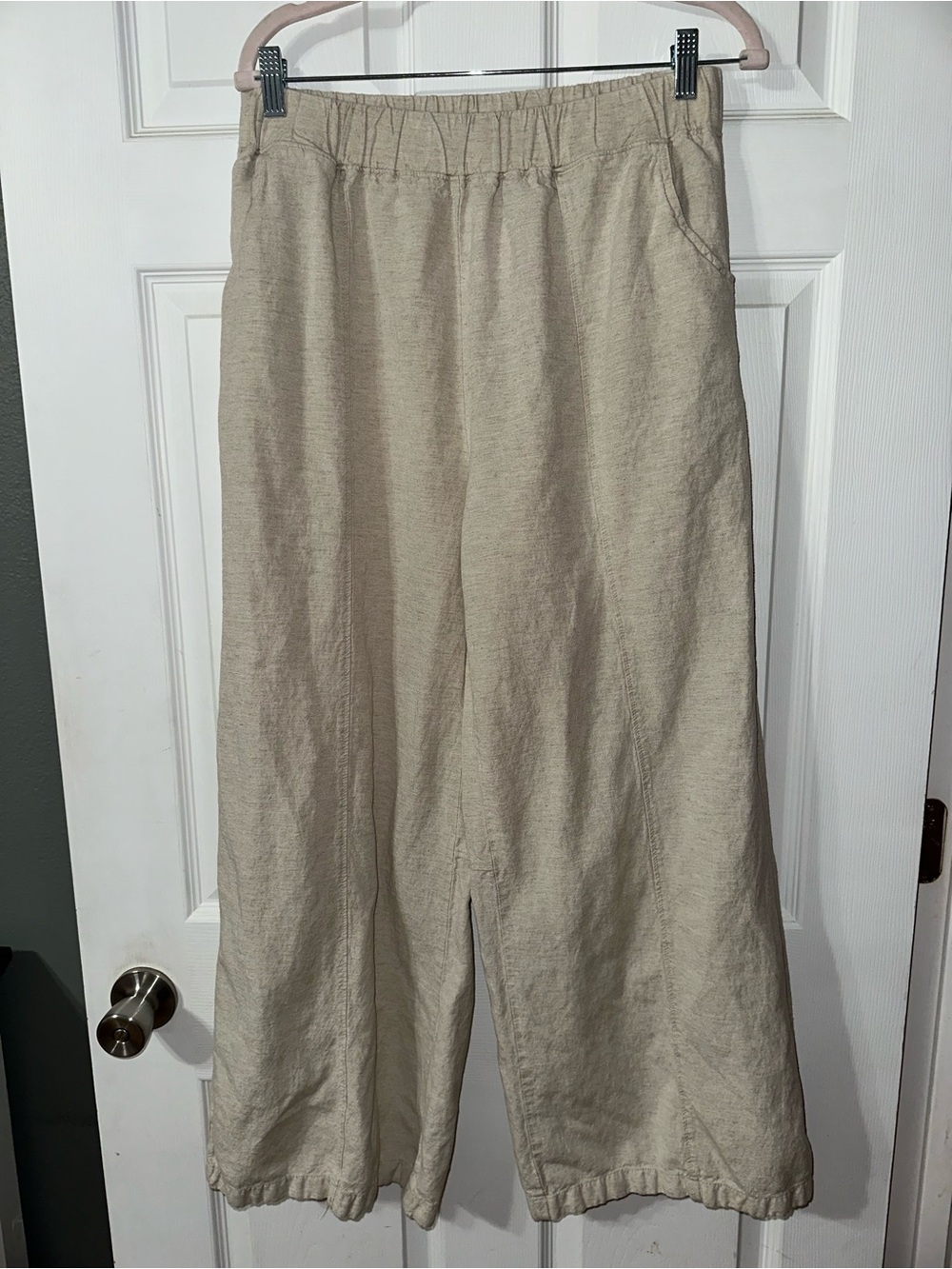 Zenana Outfitters Wide Leg Linen Blend Pants in Light Beige